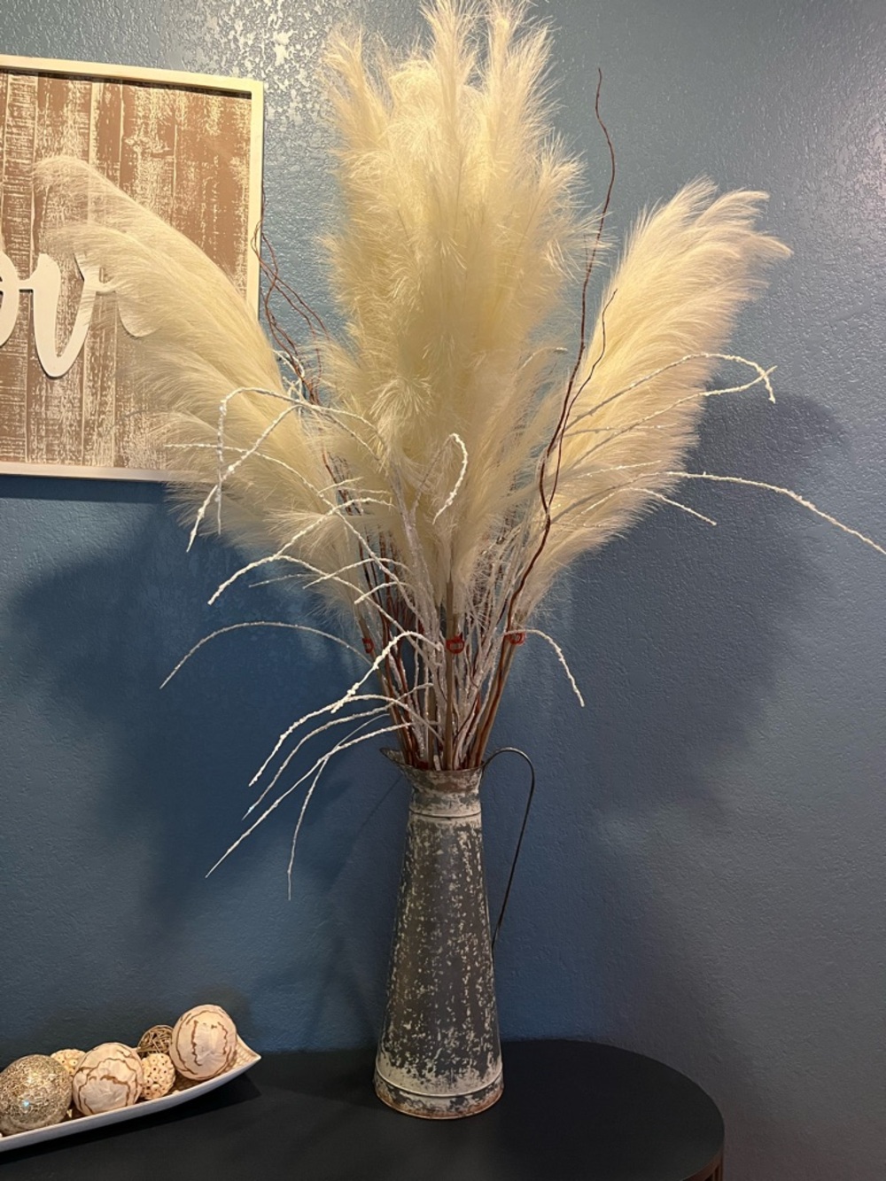 Hobby Lobby Cream Pampas Grass Arrangement with Brown Twigs